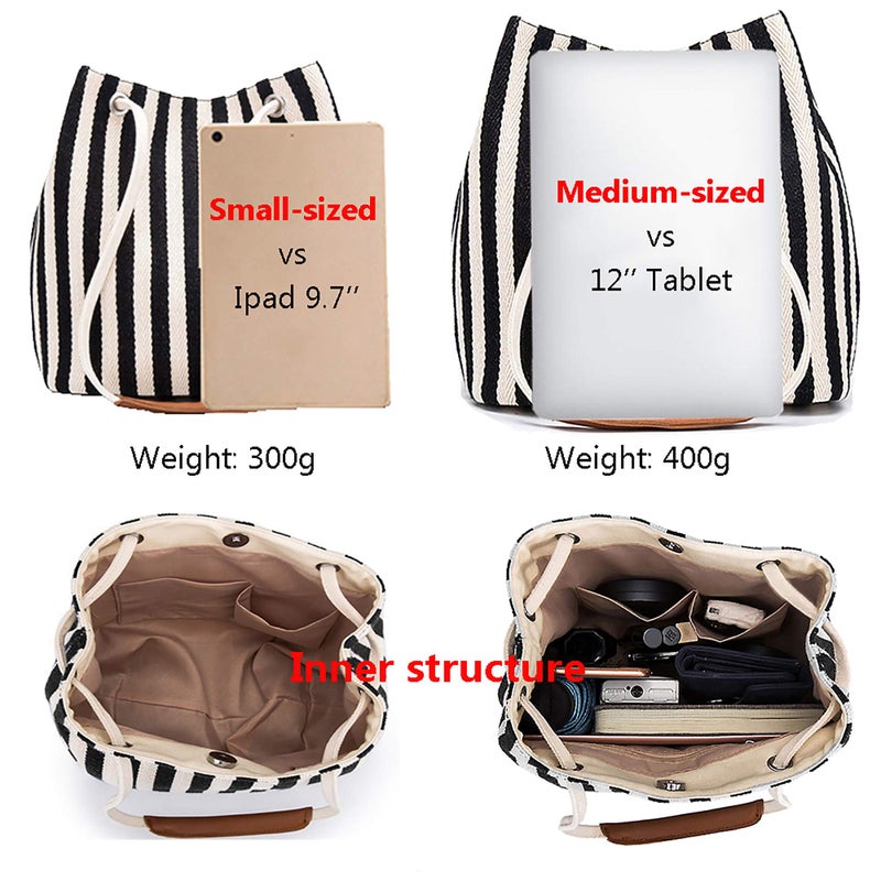 Bydenwely Women's Canvas Summer Tote Bags Medium Shoulder Bag Daily Working Handbag for Holiday Travel Pool (Black) - Image 4